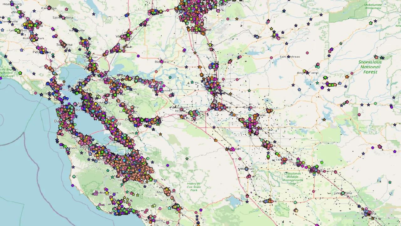Carte isochrone montrant les zones d'accessibilité en transport pour analyse territoriale